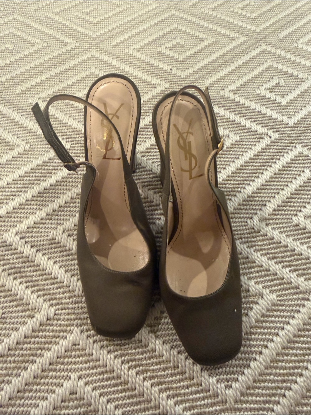 Yves Saint Laurent Olive Slingback Square Toe Pumps - Picture 1 of 7